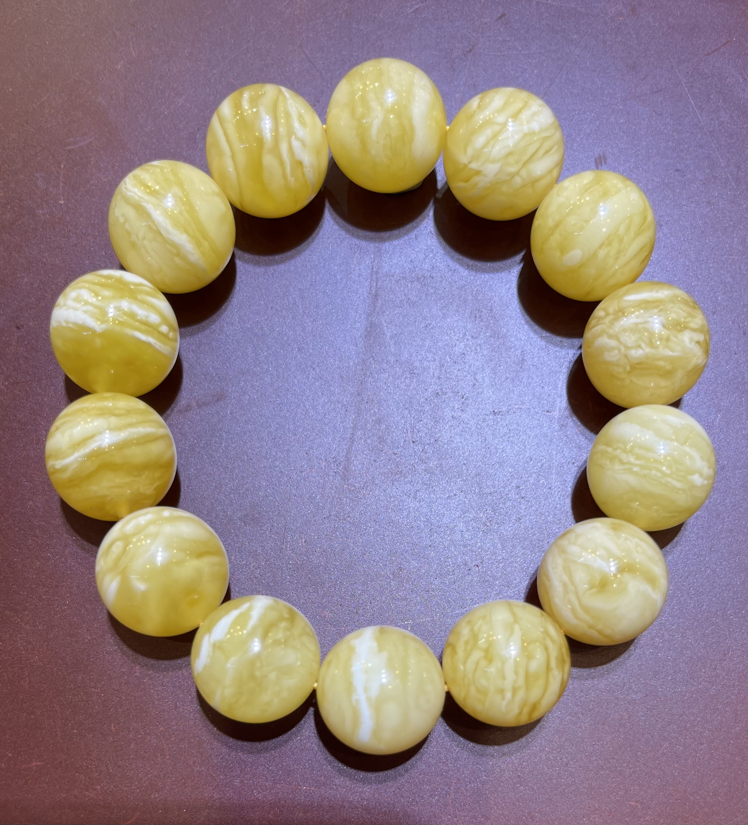 琥珀俄白花蜜蜡虎皮纹圆珠手串，16m+，32.82，天然原矿保真