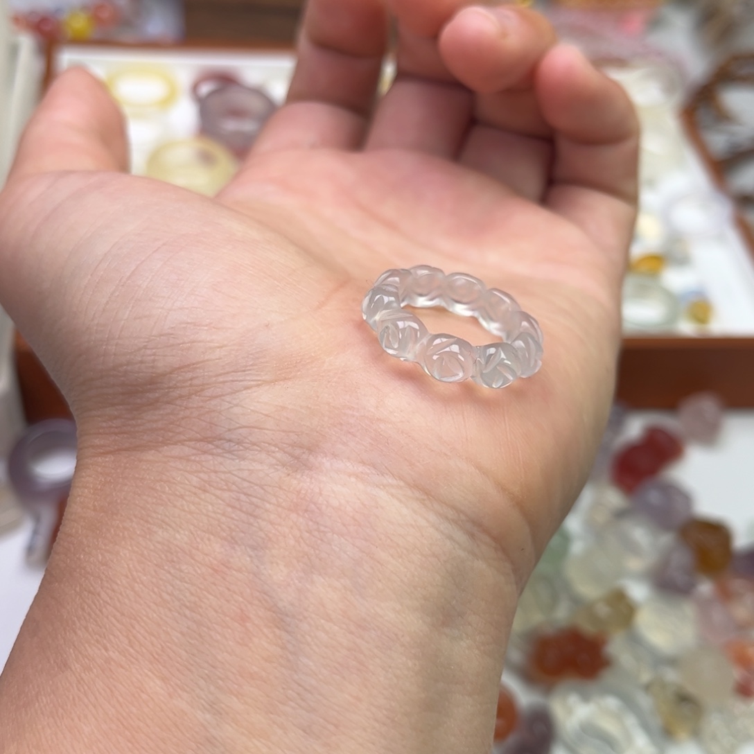 玛瑙/玉髓合金戒指冰飘玫瑰直径16.2