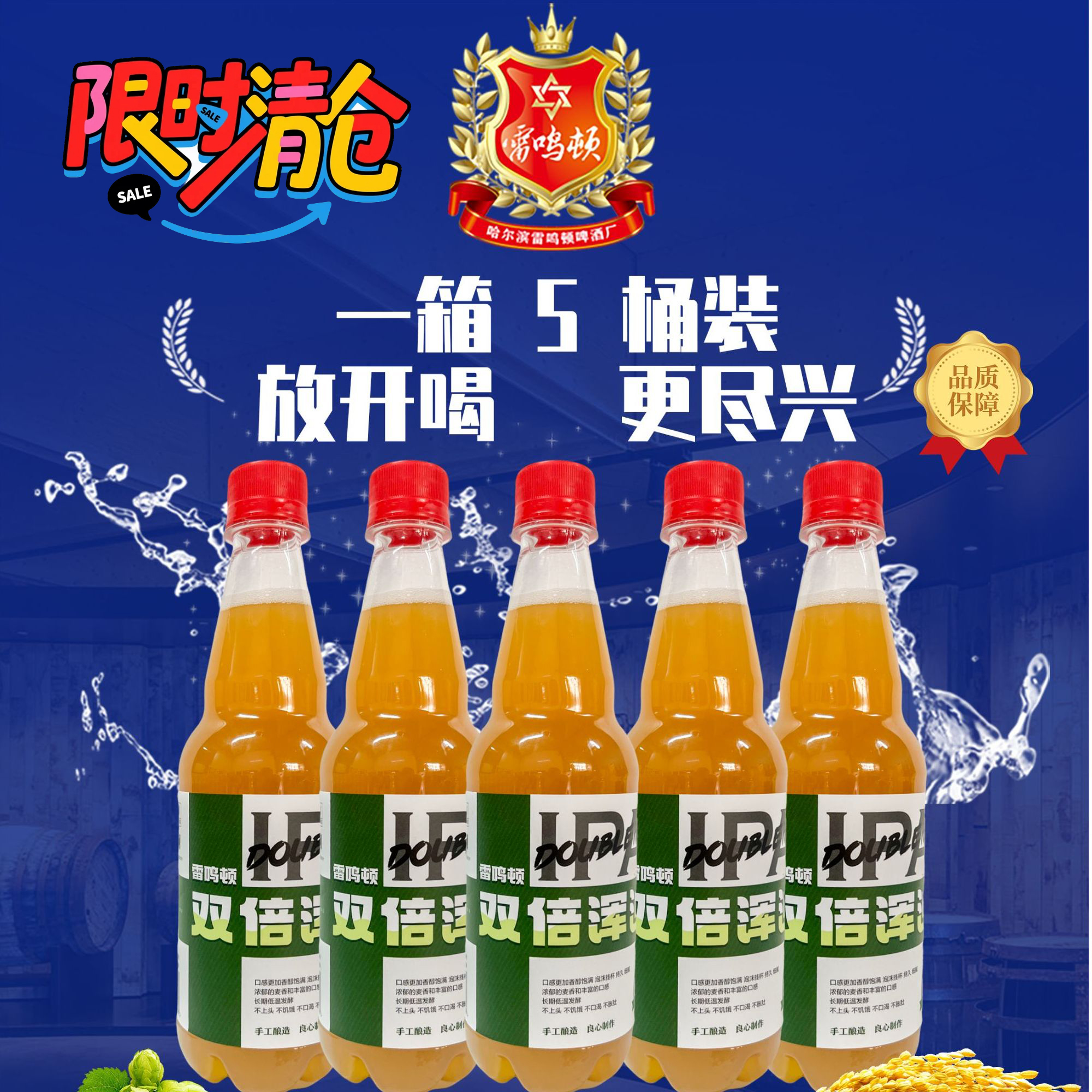 【老日期特价】500ML双倍浑浊5桶品鉴尝鲜装雷鸣顿手工精酿啤酒顺丰