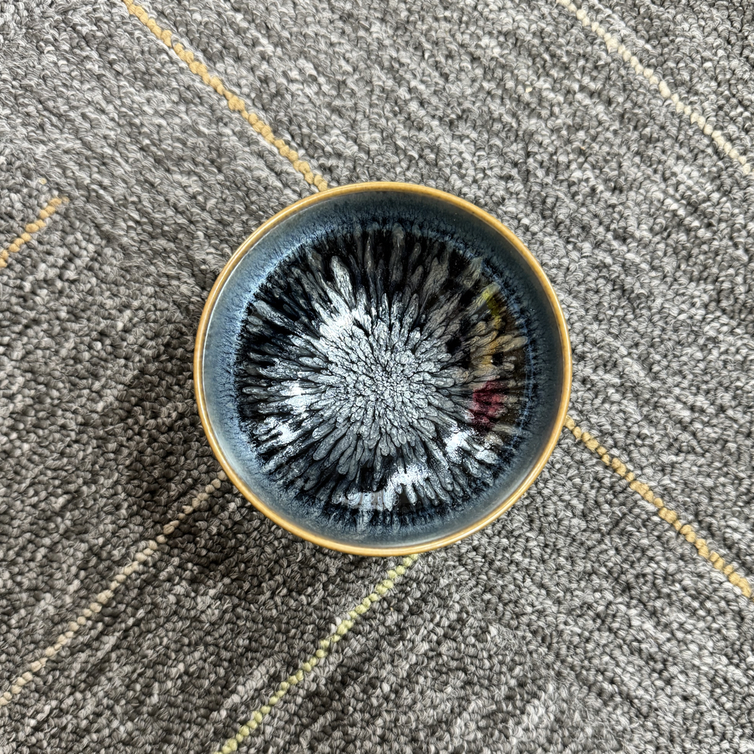 建盏金口百花敛口全包釉主人杯