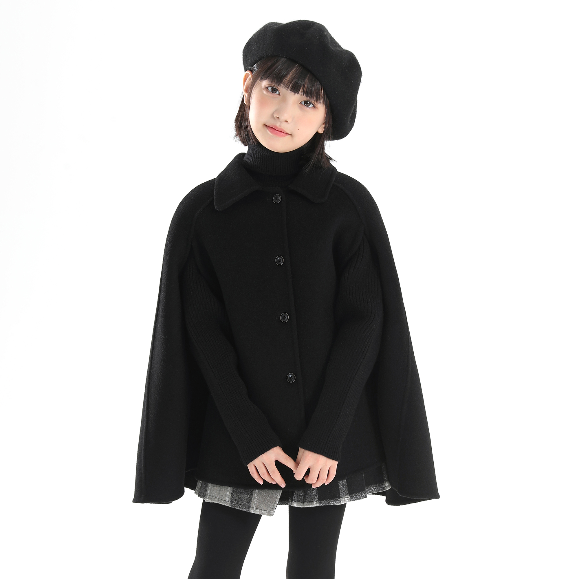【78毛高定款】象小爸2025秋冬新款斗篷双面呢小女孩短款毛呢外套
