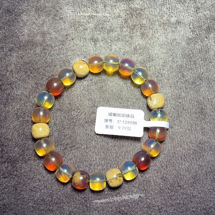 琥珀未镶嵌珠宝奇石9mm彩虹糖老型多宝