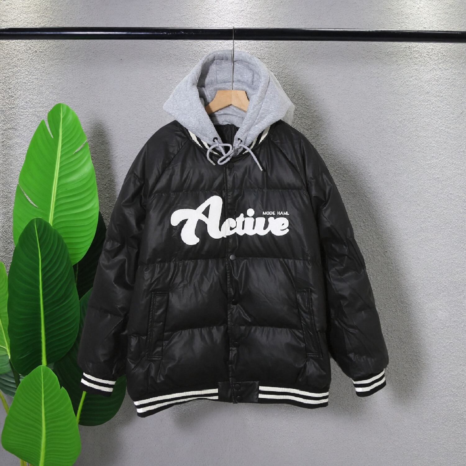 街头风假两件连帽美式休闲设计感男女同款冬百搭保暖棉服6C963