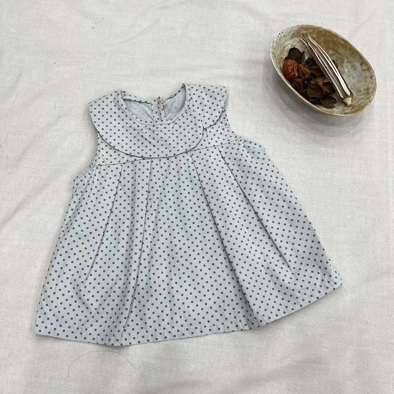 〖姐姐家〗2025夏款萌娃穿搭不规则翻领波点娃娃衫衬衫80189