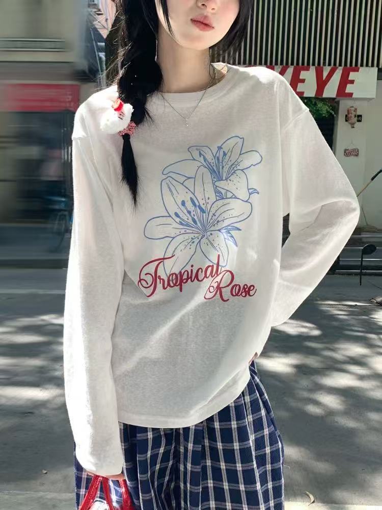 夏日轻薄防晒罩衫薄纱上衣女慵懒风薄款宽松白色长袖