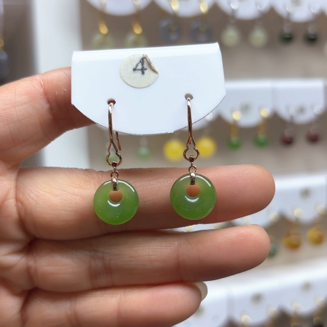 和田玉耳饰18K金镶嵌