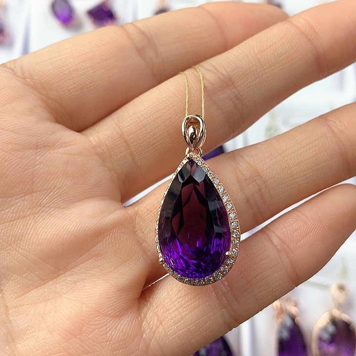 紫晶颈饰银S925镶嵌天然紫水晶