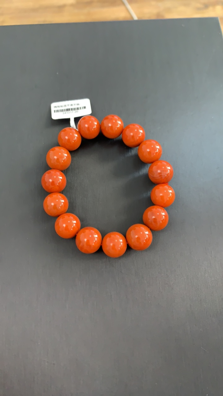 南红14mm九口火焰纹柿子红手串