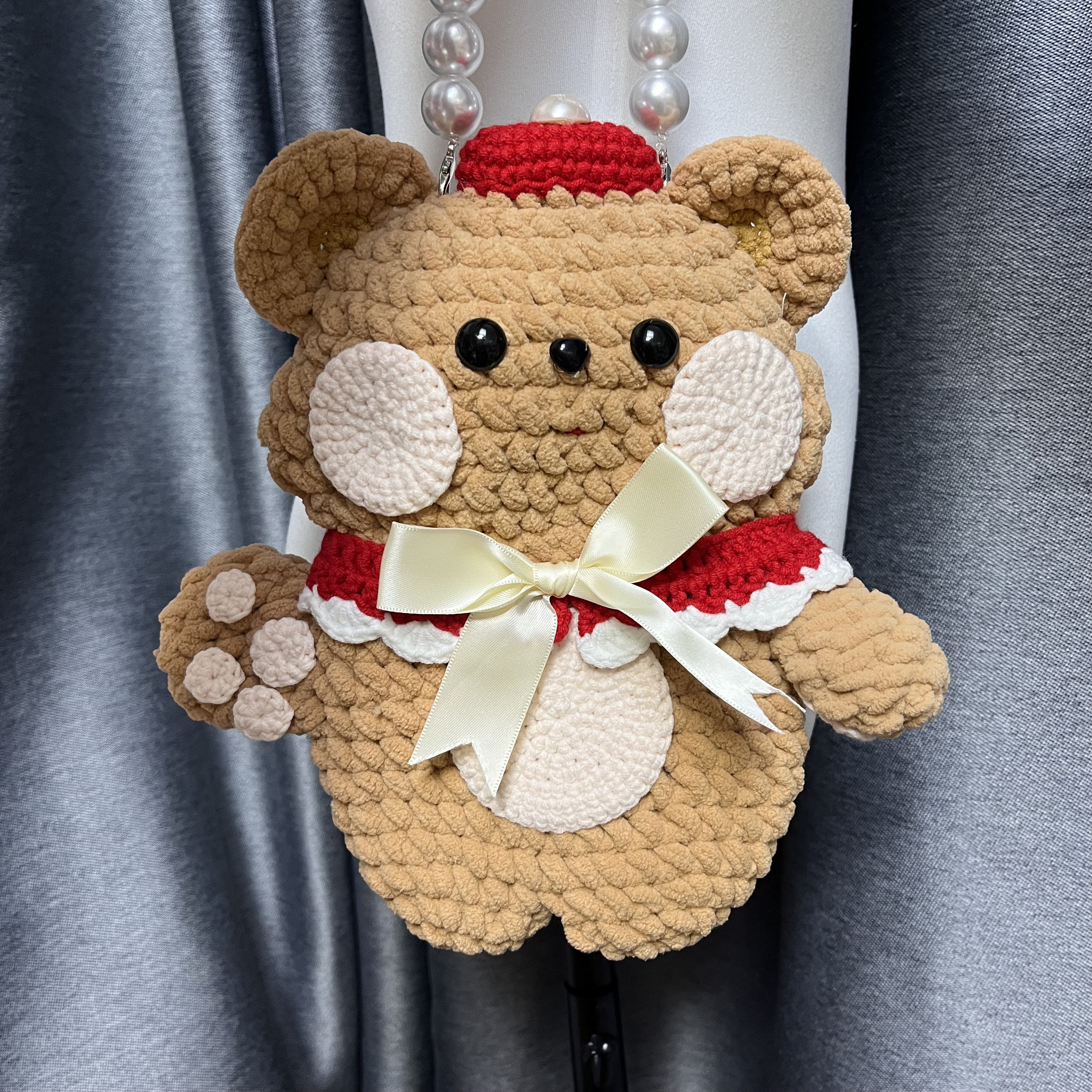 【成品】纯手工钩织可爱小熊包包冰条线编制手提手机包单肩斜挎包