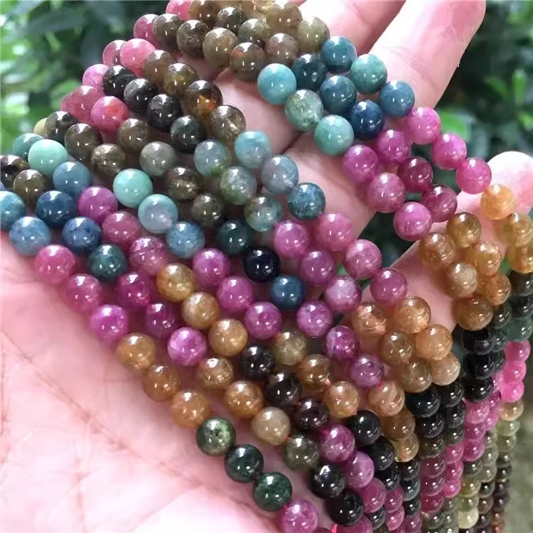 原矿碧玺散珠半成品彩碧玺diy水晶饰品手链佛珠多圈配件材料