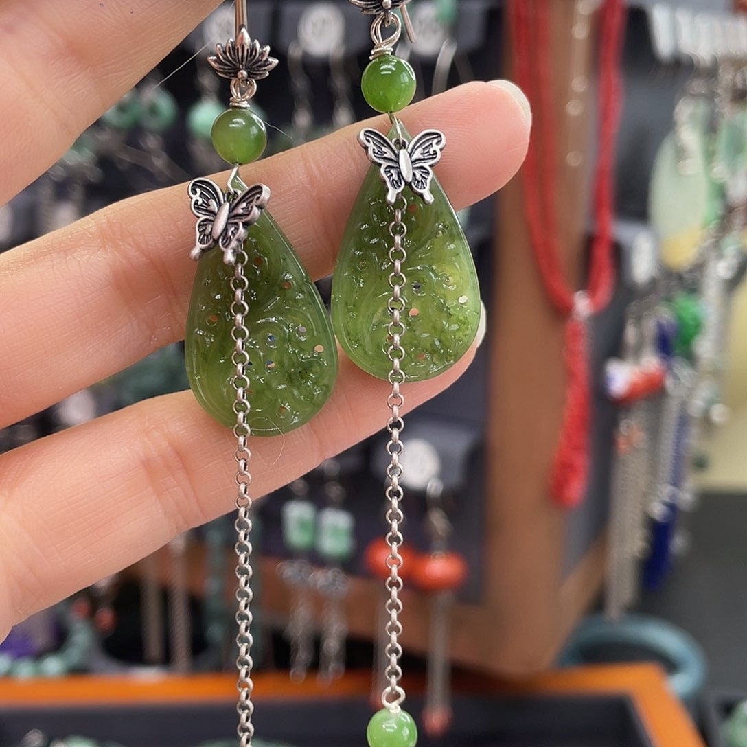 和田玉银S925镶嵌耳饰丽952ghnhgh