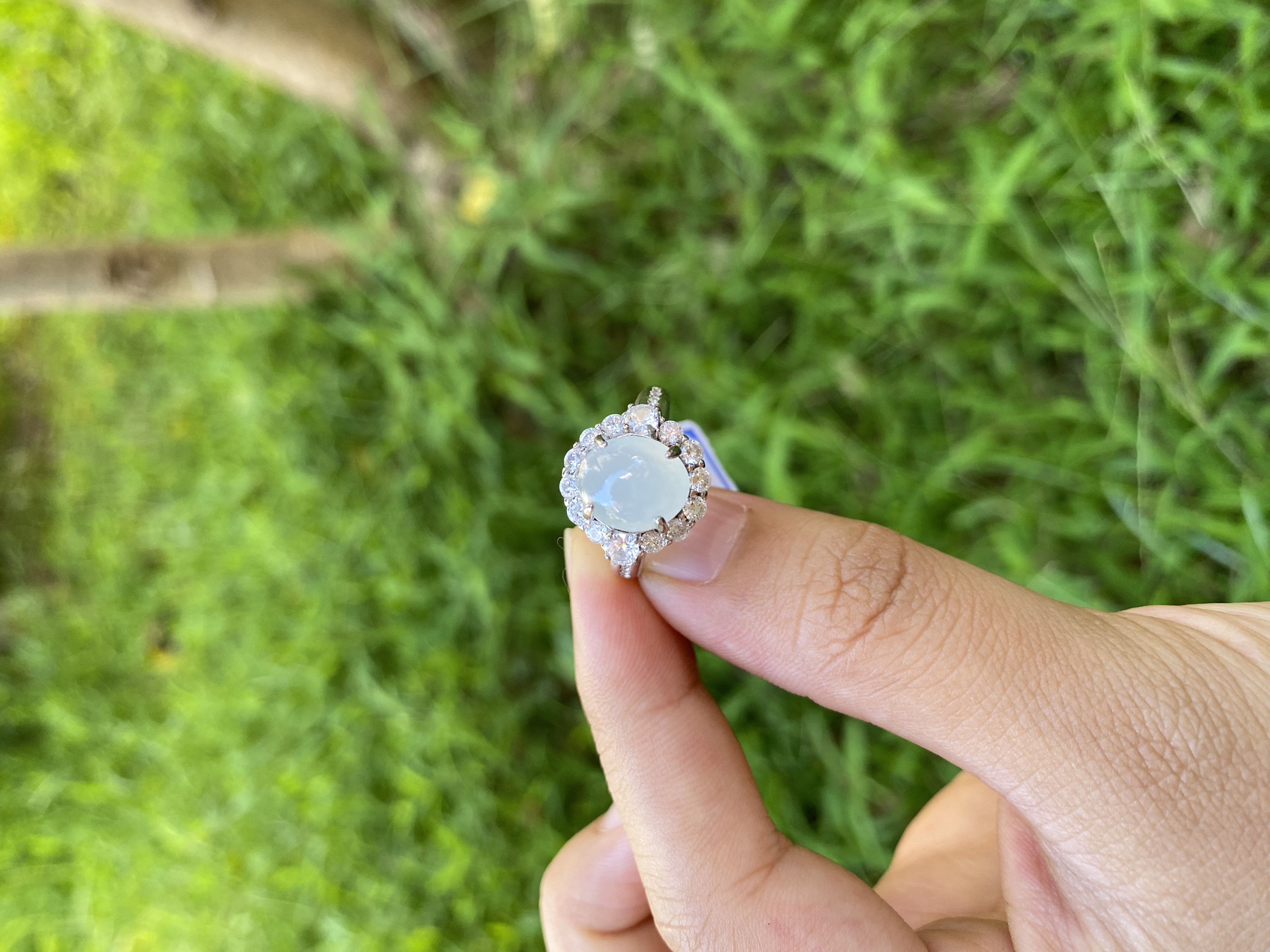 天然缅甸翡翠A货925银镶嵌戒指