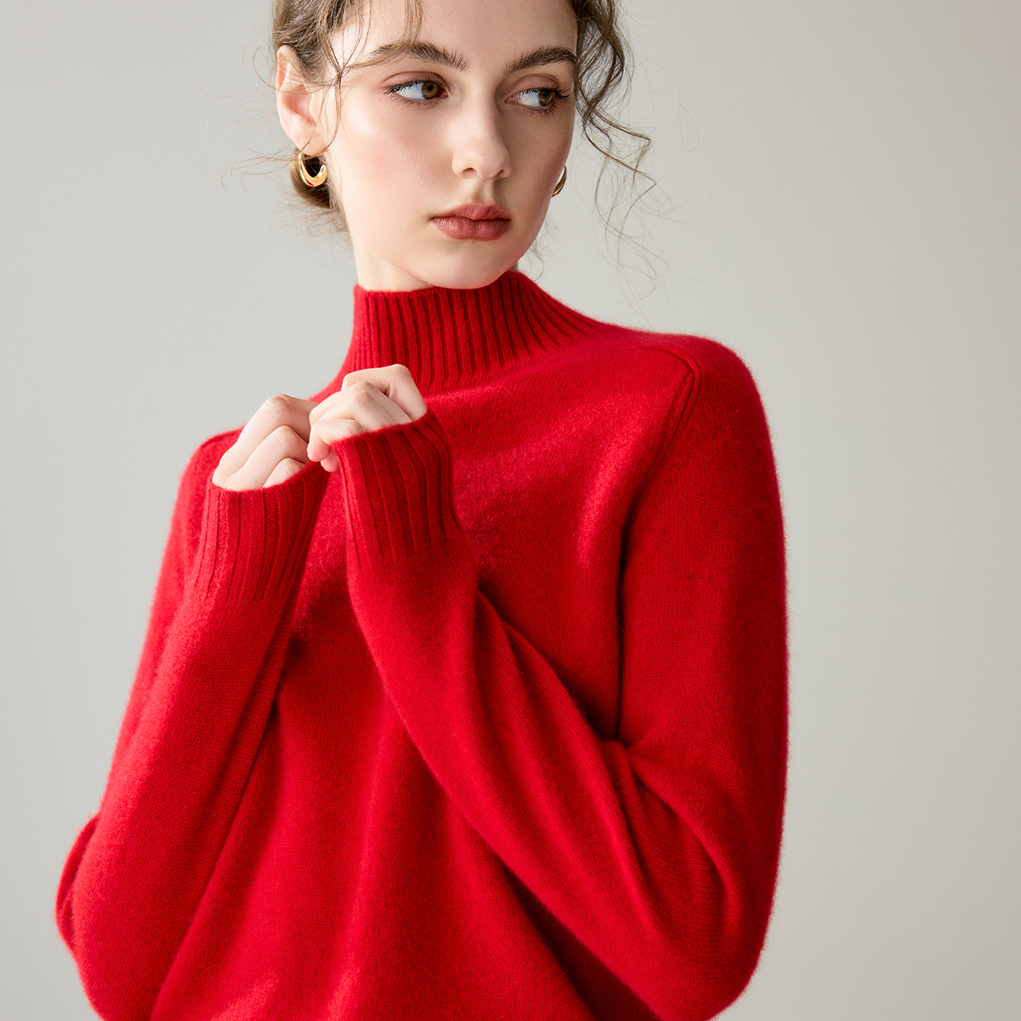 七针双股加厚纯羊绒衫女100%山羊绒半高领马鞍肩宽松简约打底毛衣