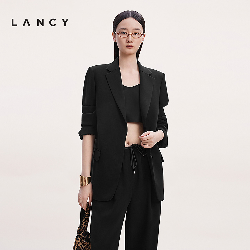 LANCY/朗姿2025年秋新款高级气质黑色西装外套女通勤职业百搭西服