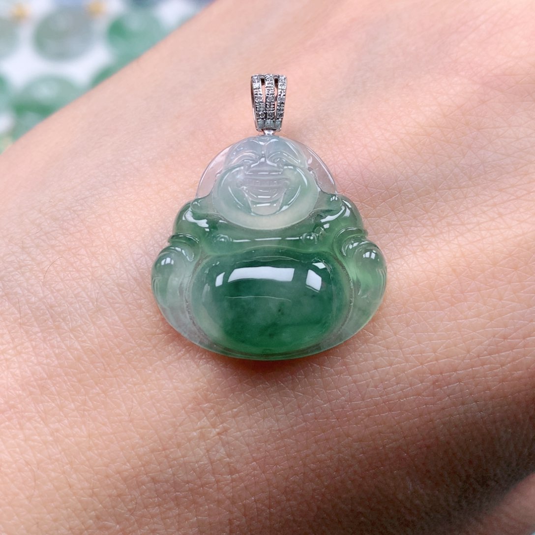 翡翠吊坠(不含链)18K金镶嵌