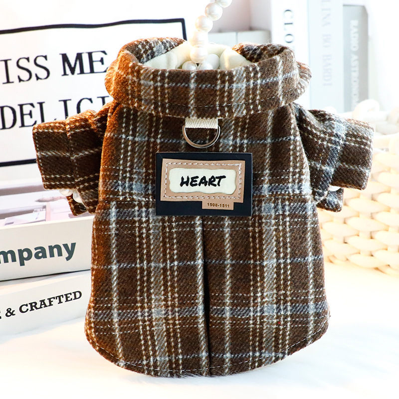 狗狗衣服秋冬装厚款猫咪帅气格子牵引棉衣小型犬宠物6887