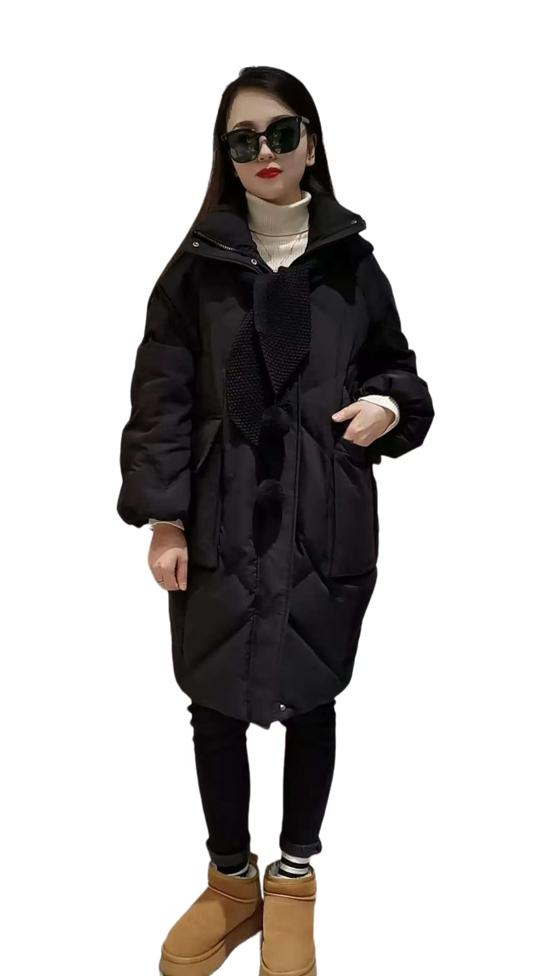 毛线帽长款羽绒服