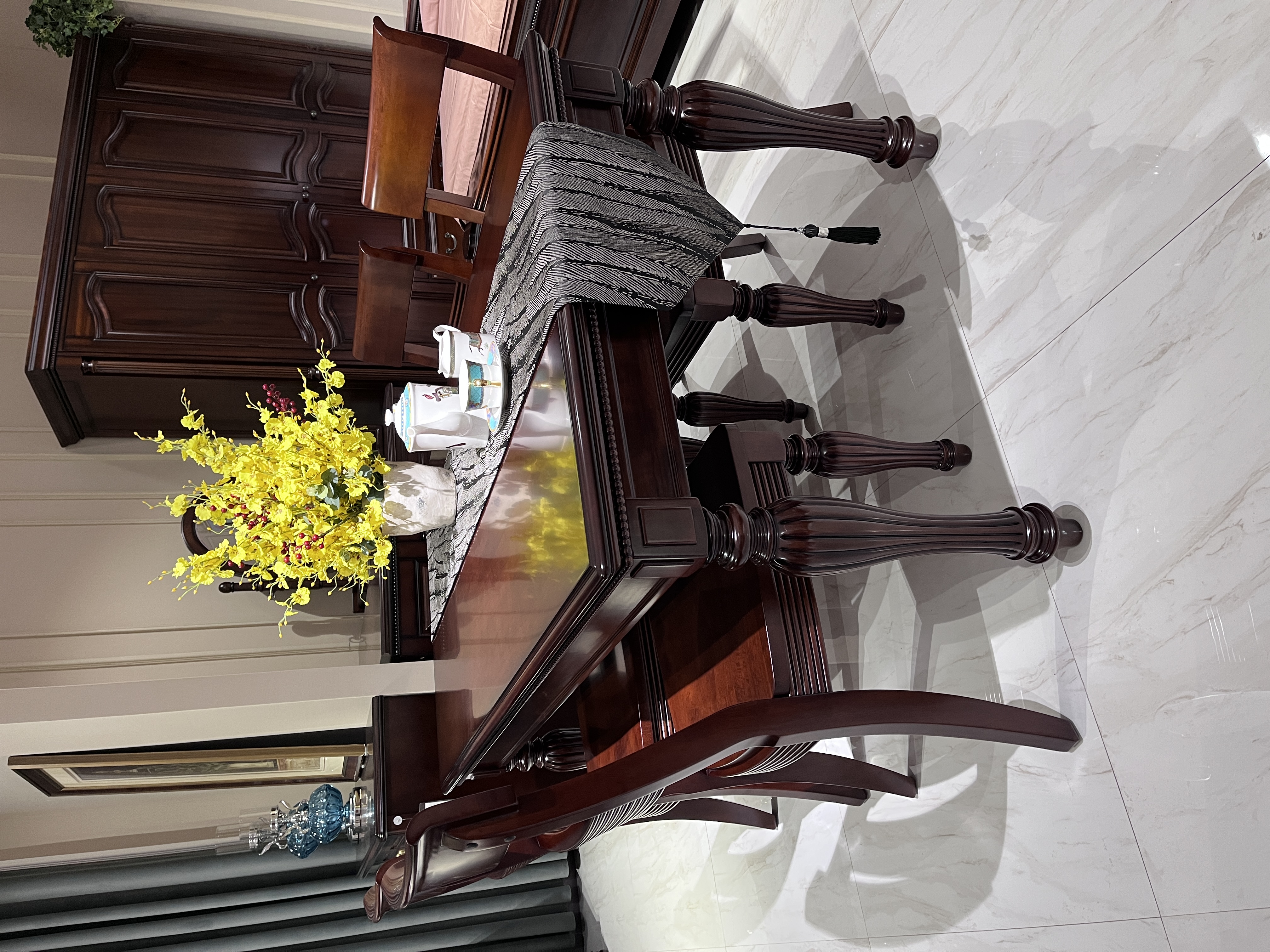 【简语家具】美式全原木金丝黄檀木餐台1.4/1.6/1.8米餐厅百搭款