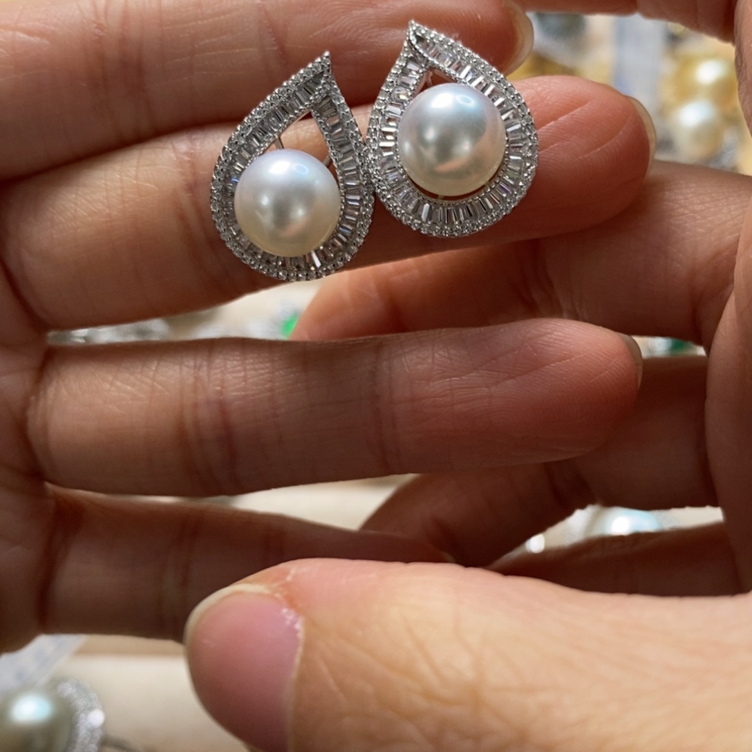 海水珍珠耳饰银S925镶嵌
