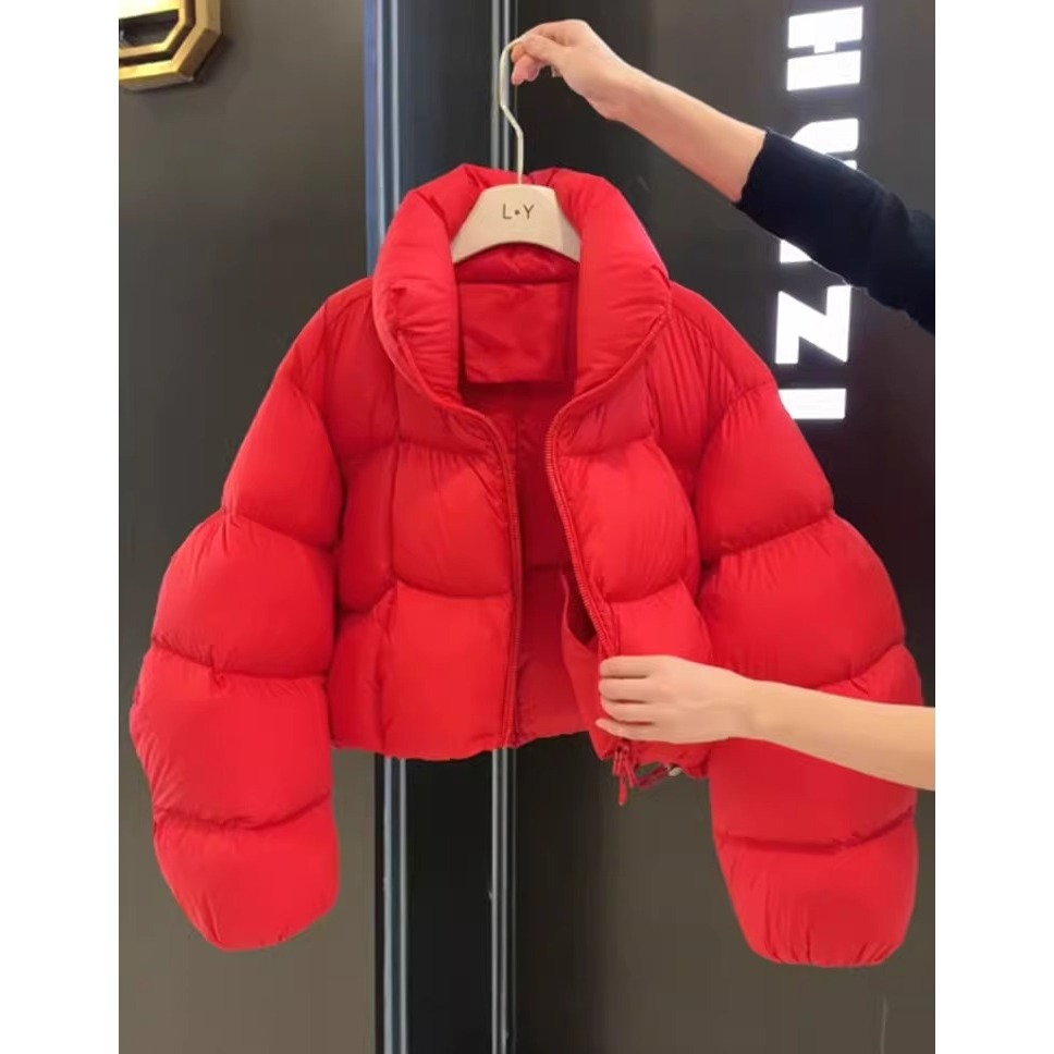 新年战袍红色短款棉服女冬季2024新款小个子韩版新年加厚保暖外套