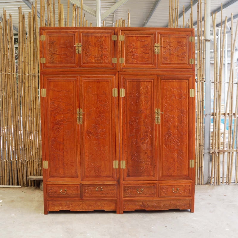 醉江南中式实木顶箱柜大衣柜衣柜明清仿古家具雕花四门二斗组合柜