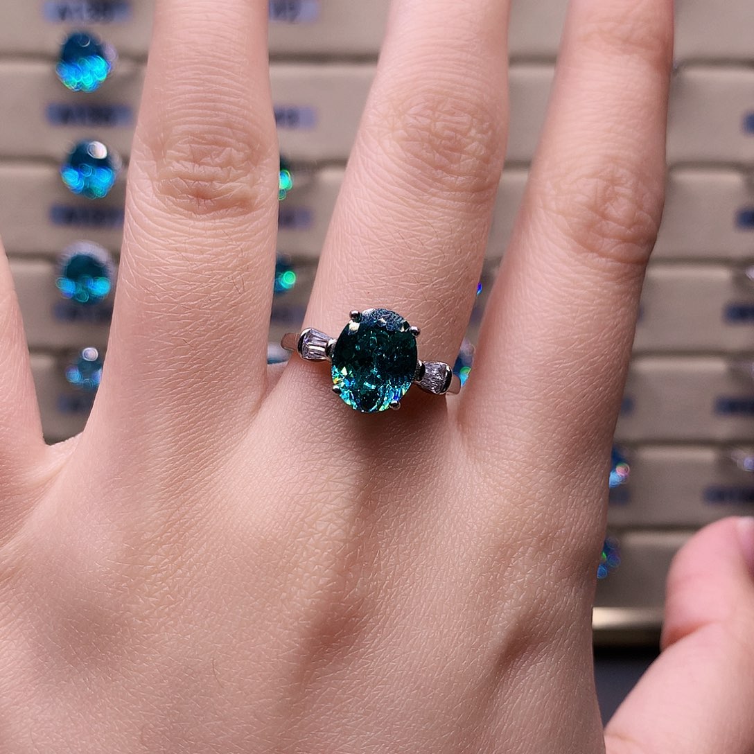 神***漓帕拉依巴碧玺戒指银S925镶嵌