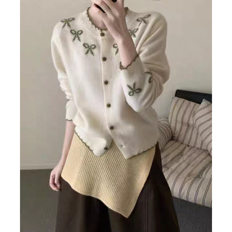 【丹姐家~刺绣蝴蝶结~】韩系温柔贝熊绒针织开衫