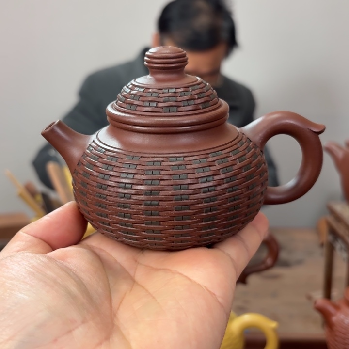 紫砂茶壶竹编双色容天