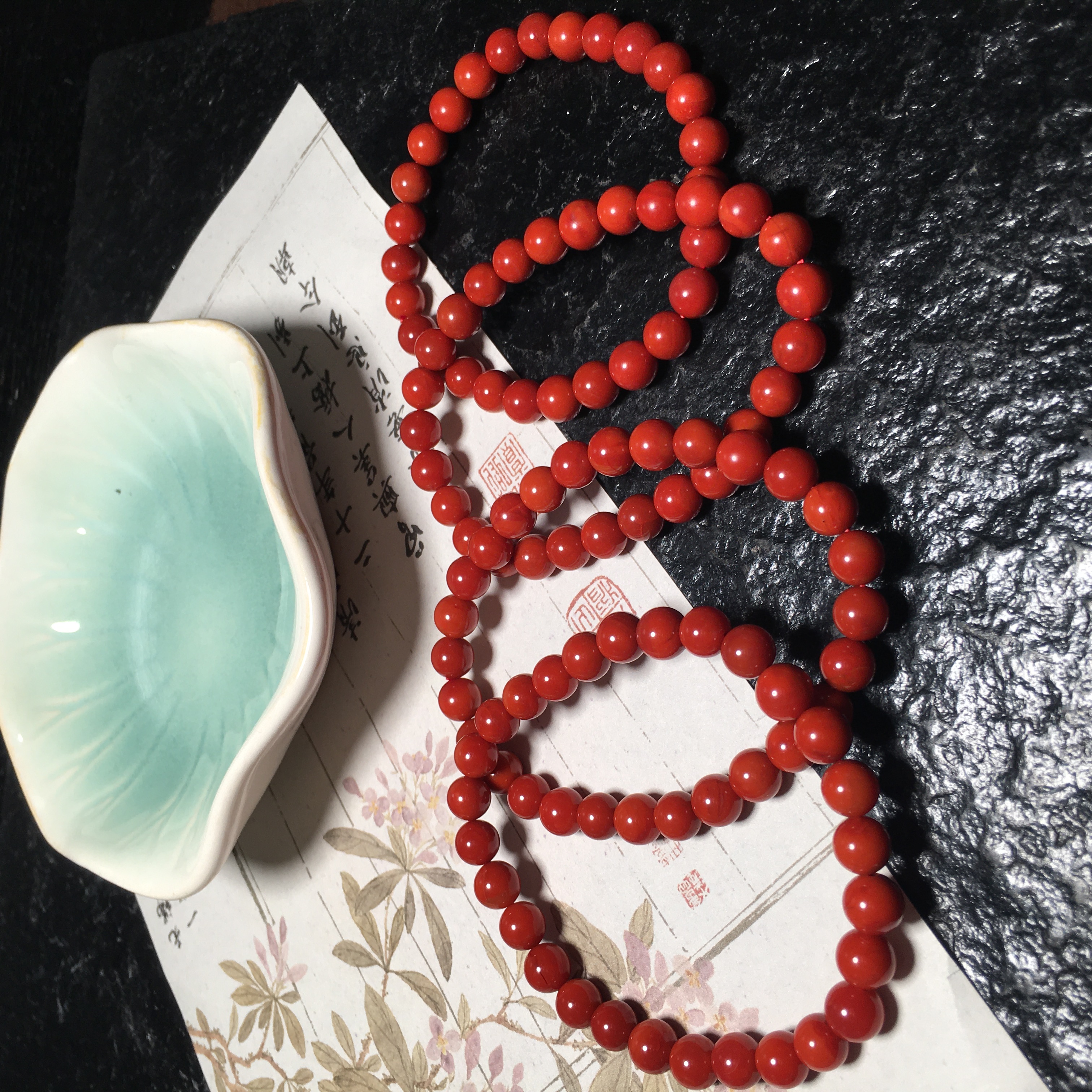 【朱锦南红】瓦西南红玛瑙满色满肉柿子锦手串（四发一）6.5mm+约11g