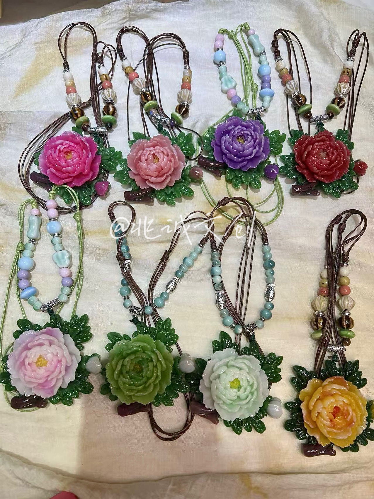 非金属陶瓷项链 树脂牡丹花项链