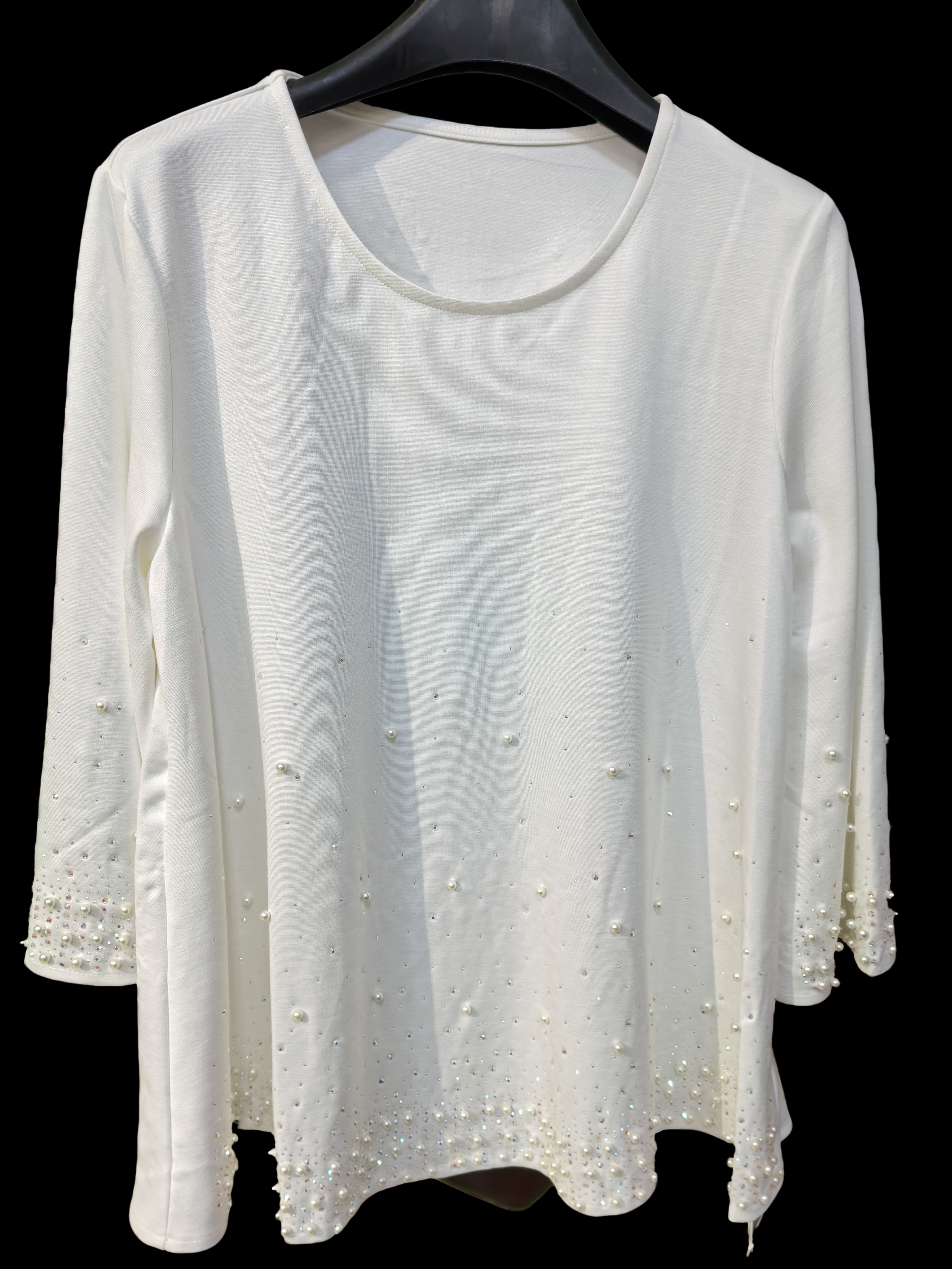 白色圆领钉珠亮钻中袖连衣裙大码女装胖MM休闲裙夏季款宽松T恤