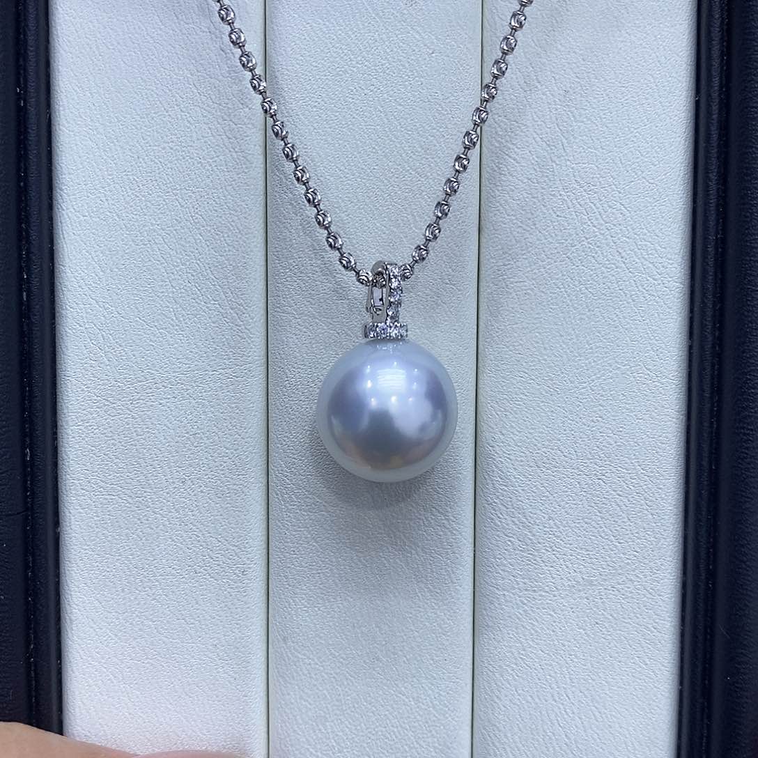 海水珍珠吊坠(不含链)18K金镶嵌14到15点位