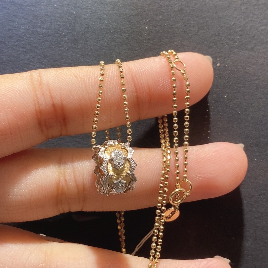 颈饰18K金镶嵌钻石k黄k白 拉丝蕾丝项链