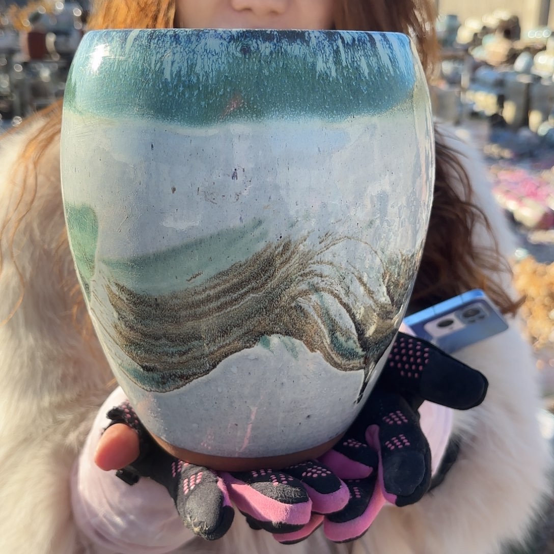 口径16高度20一个瑕疵山水蛋壳