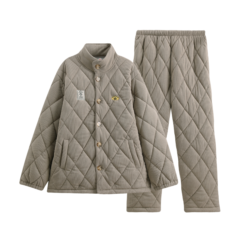 芬腾三层加厚夹棉睡衣男冬季冬款加绒保暖套装男款青年大码家居服