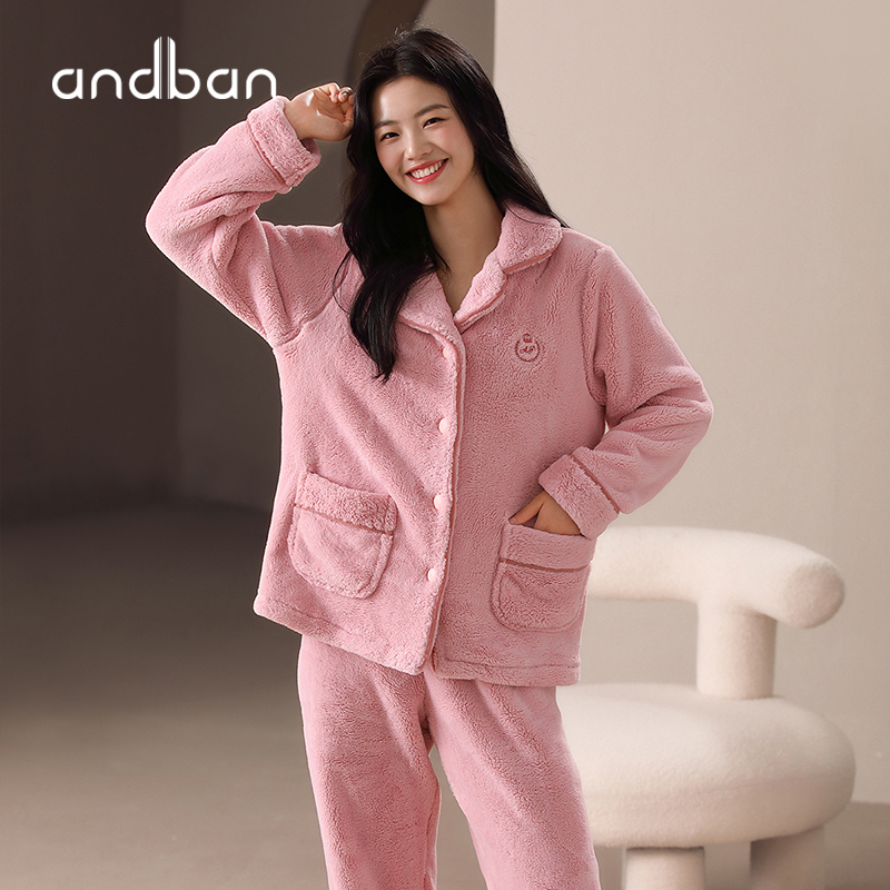 安之伴【巨保暖】法兰绒睡衣女冬季加绒加厚简约秋冬款家居服套装