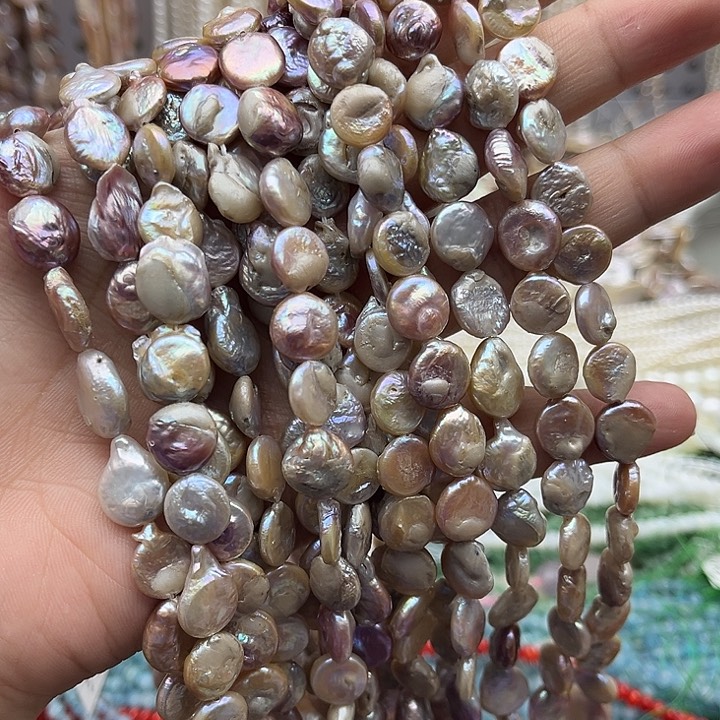 未镶嵌玛瑙/玉髓珠宝半成品一条10mm左右圆片巴洛克珍珠