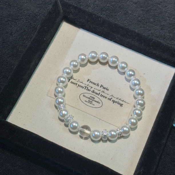 非金属仿珍珠手链 天然贝珠8mm+净体白水气质白色时尚百搭