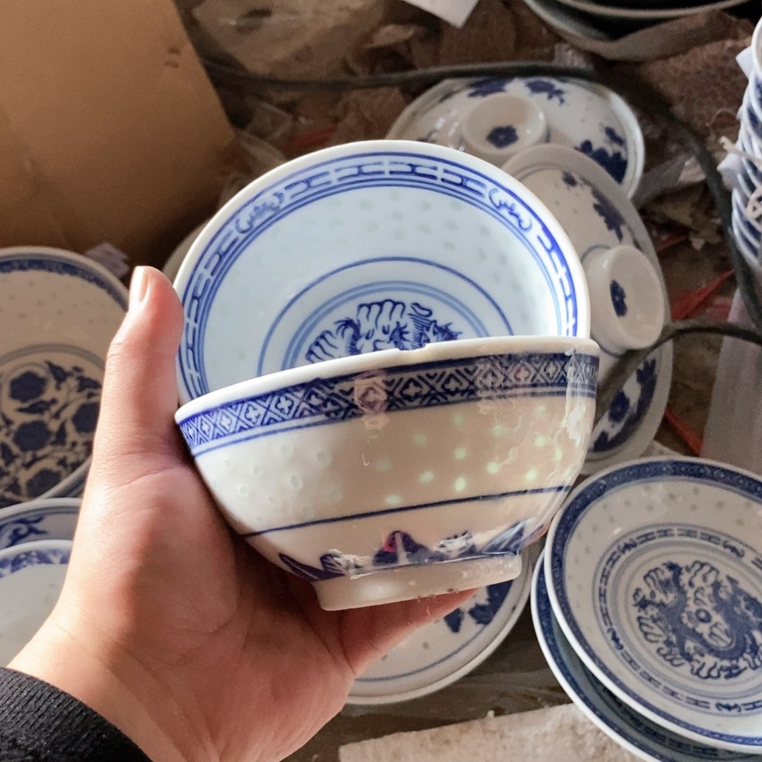 摆件5寸青花玲珑瓷碗拍6发8