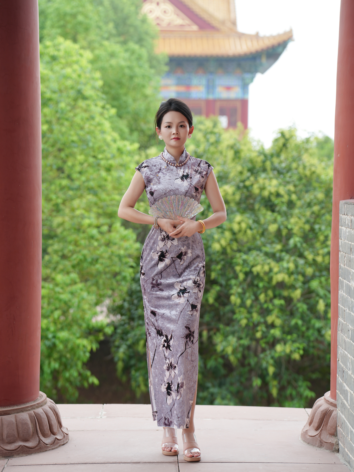 旷美旗韵复古夏季包臀裙中国风春季日常常规袖旗袍花纹碎花显瘦