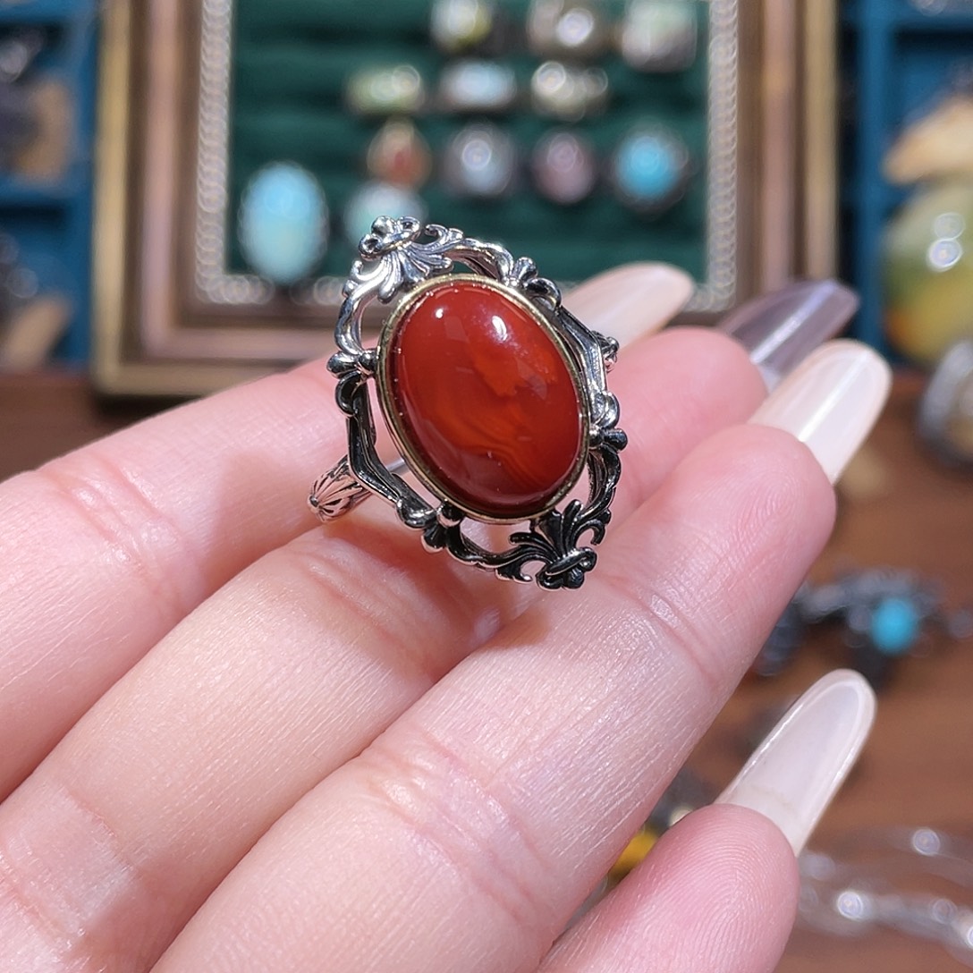 麦***菜南红玛瑙银S925镶嵌戒指戒指