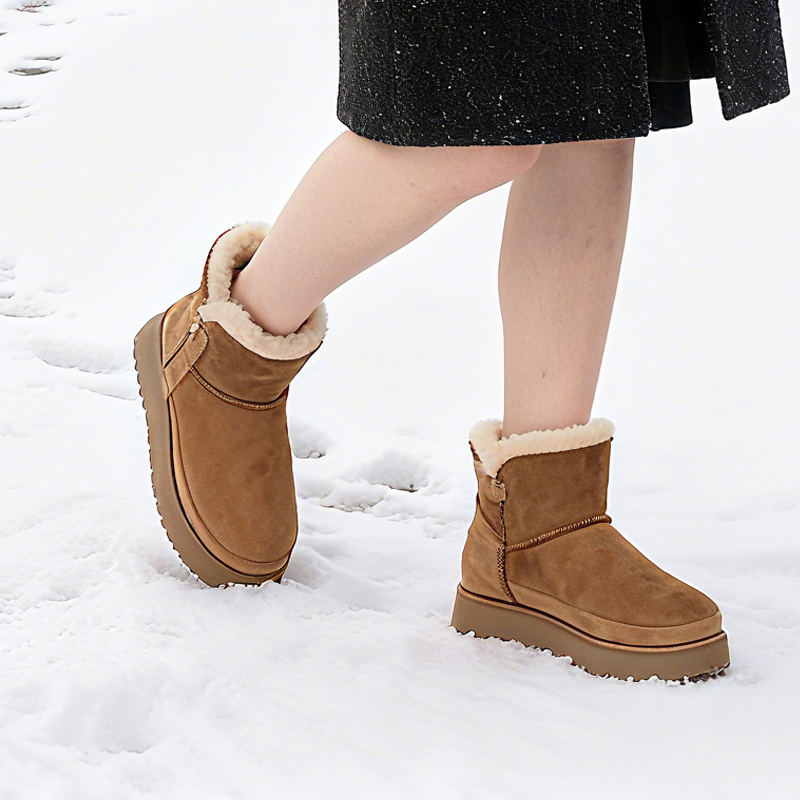 JUMBO/简帛经典低筒厚底橡胶防滑保暖鱼嘴拉链皮毛一体雪地靴2102