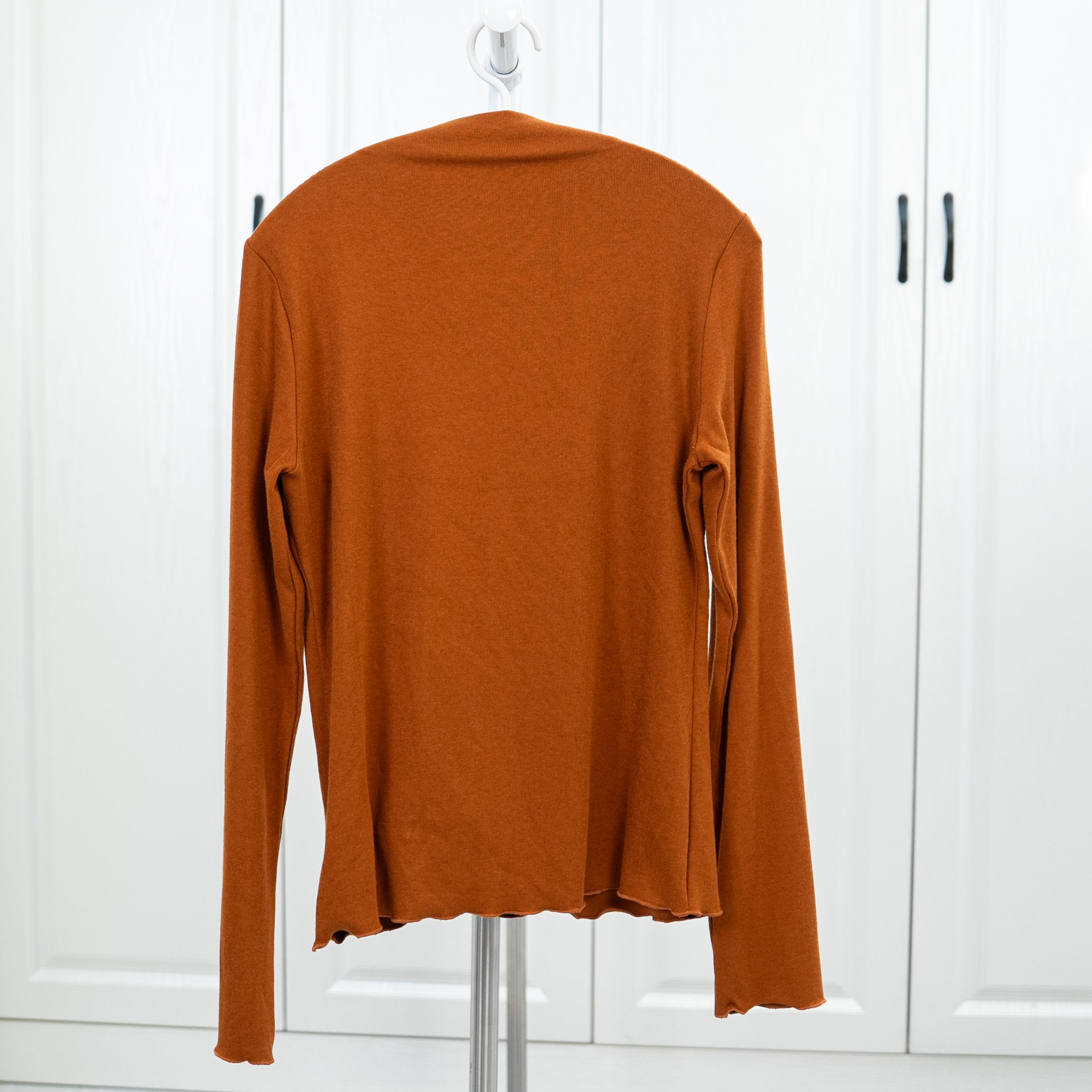 拼接气质休闲修身刺绣圆领长袖针织纯色半高领T恤