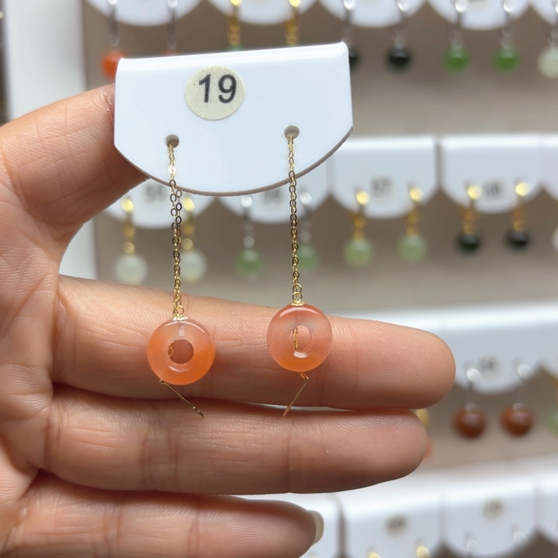 南红玛瑙耳饰18K金镶嵌