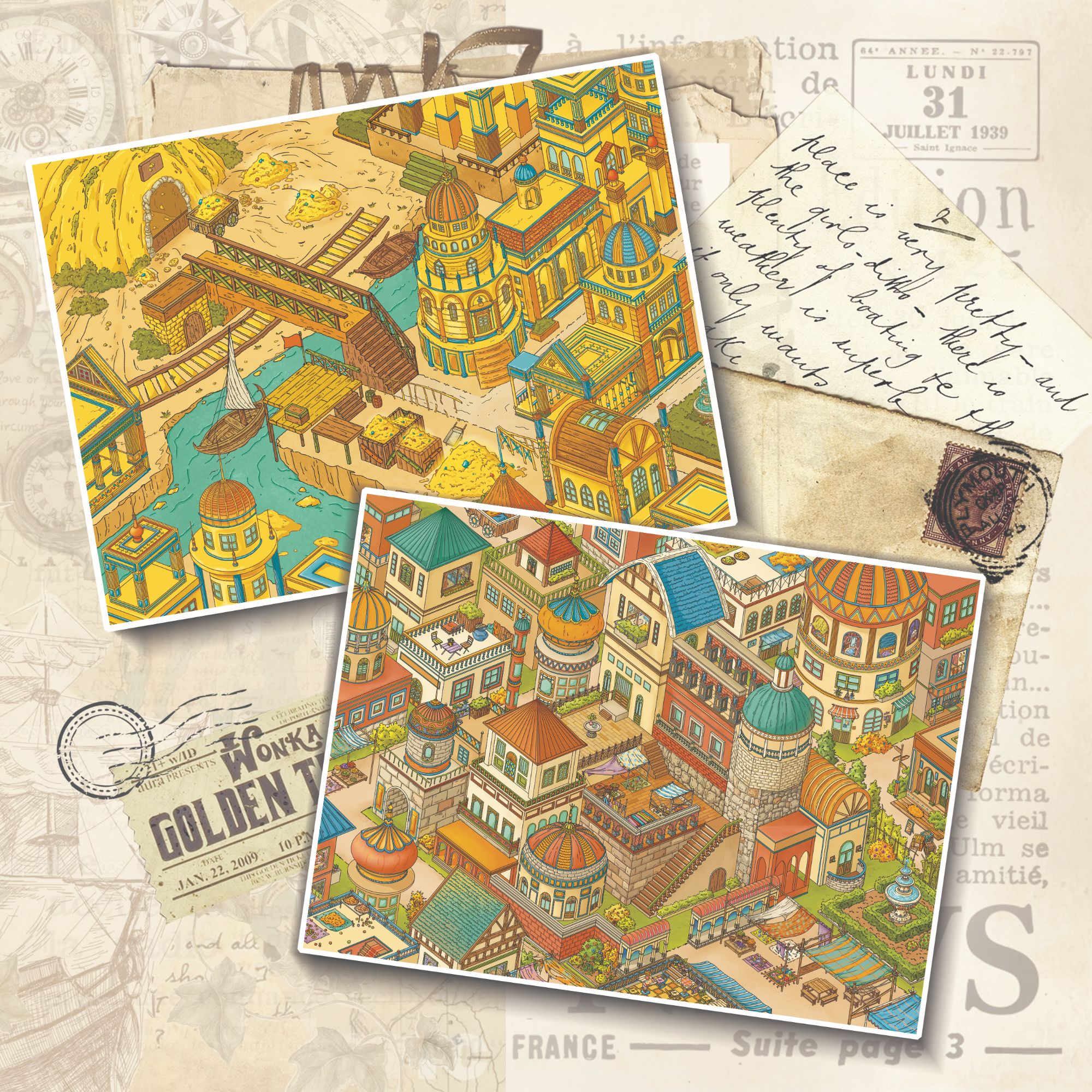 青木集2.0系列造景贴纸古城昏色黄金之国微缩场景diy贴画玩具女孩