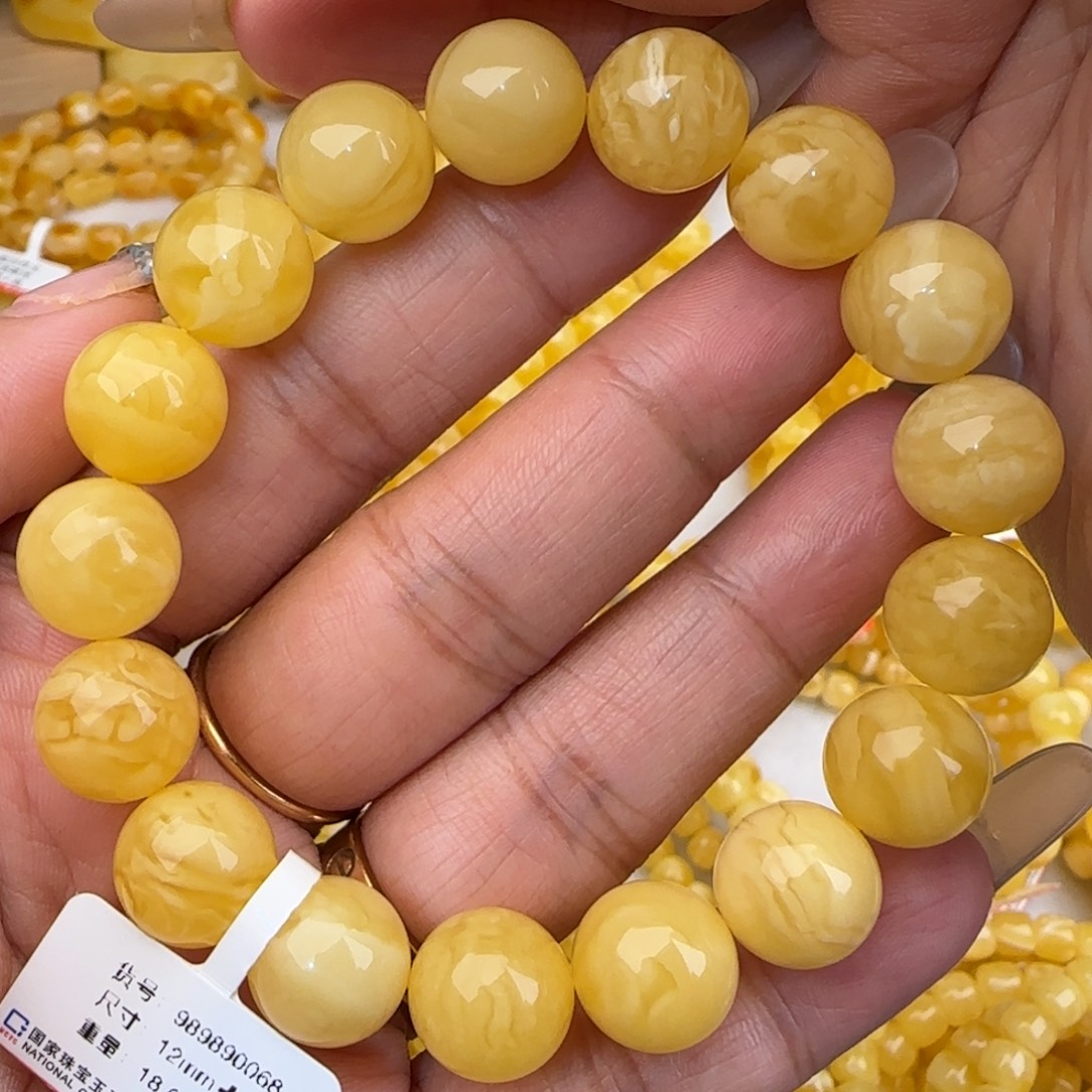 没***恼蜜蜡未镶嵌手链妖白花圆珠手串