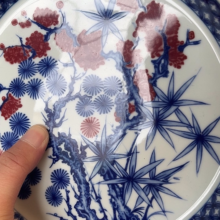 摆件景德镇釉里红松竹梅大壶承