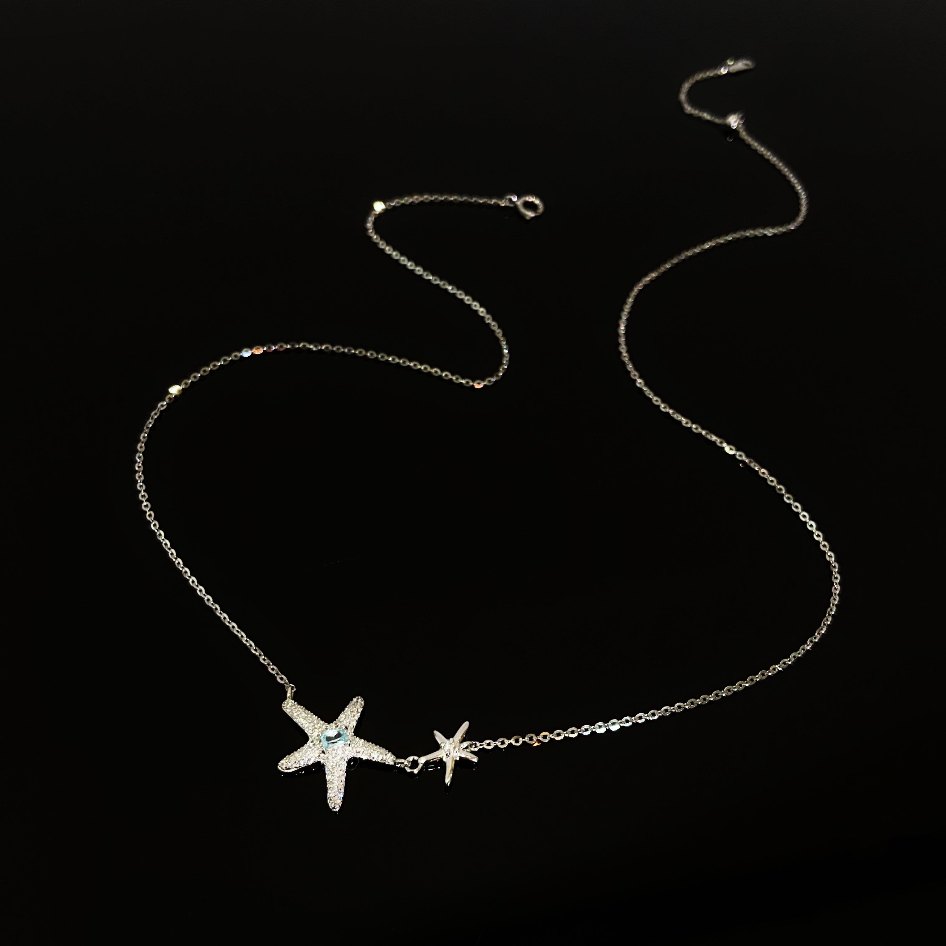 坠链均925银锆石 镀K金 海盐蓝海星星 轻奢项链X4322