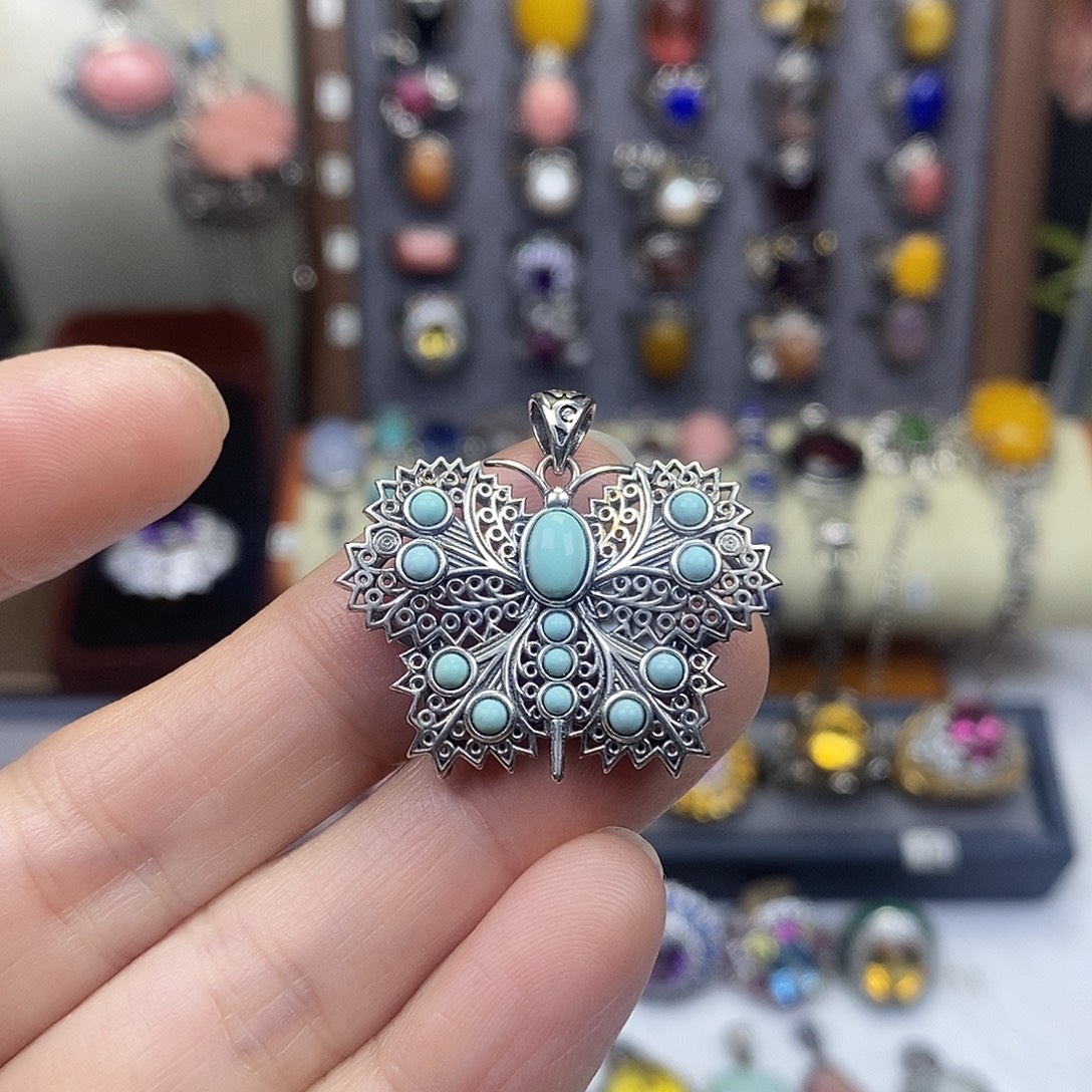 芙***宝925银大理石蓝色戒指