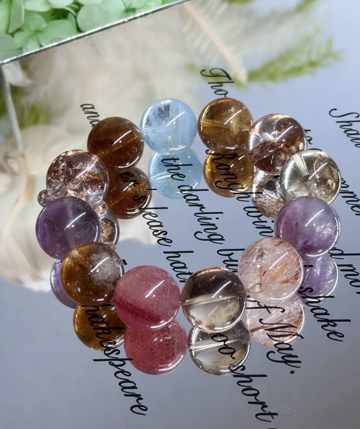 暴力黄塔晶搭配金箔胶花草莓晶水晶手链